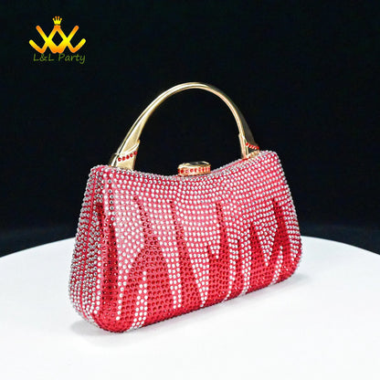 EtherealBe red rhinestone clutch purse with gold handle Fashionable shoes and bag set glam evening bag