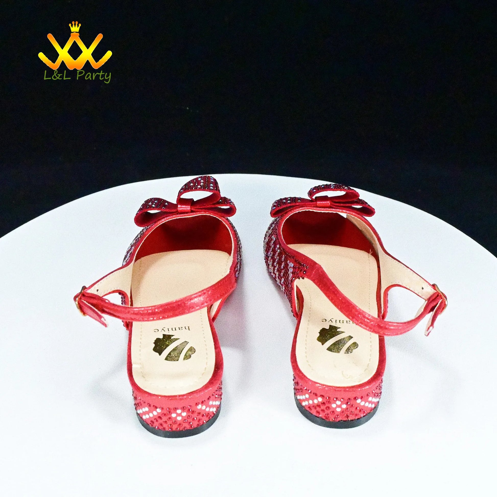 Red sequined girls sandals with bow and ankle strap by EtherealBe Fashionable shoes and bag set