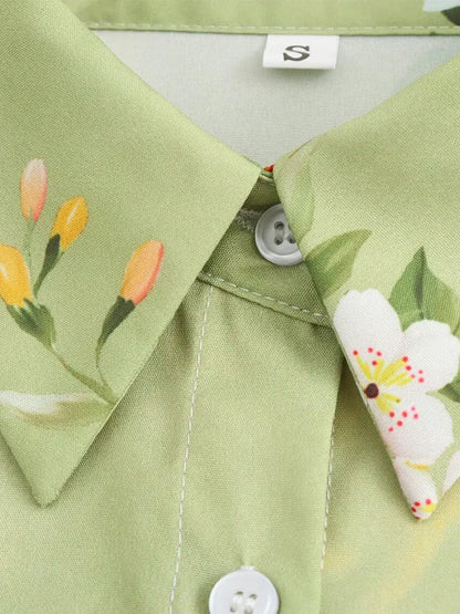 Close-up of the collar and floral details on a long sleeve spring floral midi dress by EtherealBe