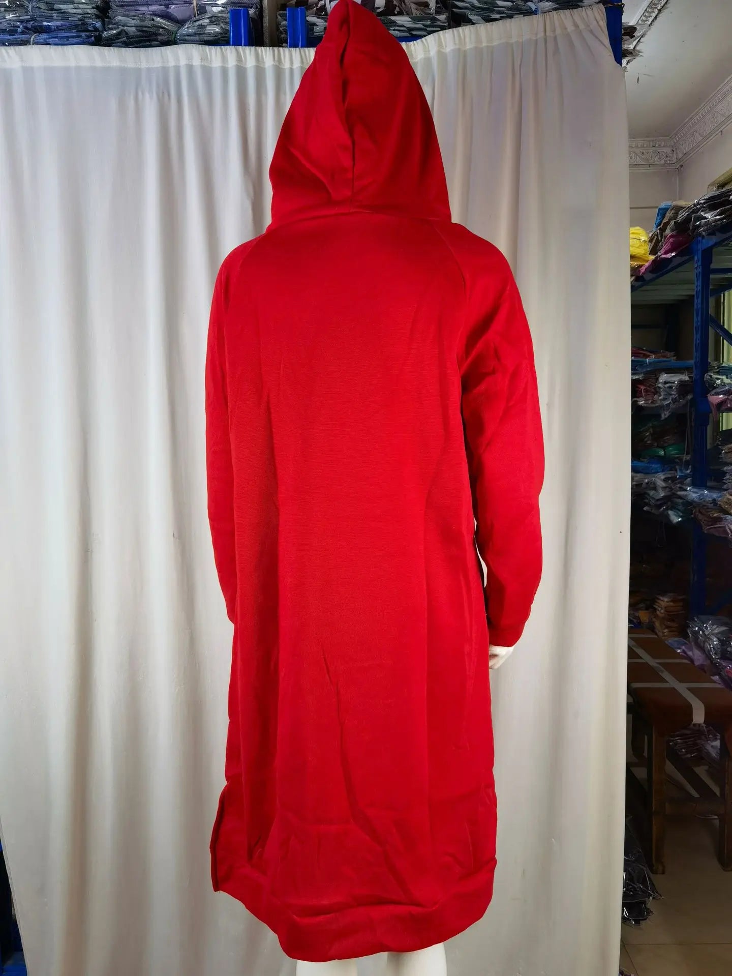 EtherealBe loose hooded knit dress for women in vibrant red with a cozy design