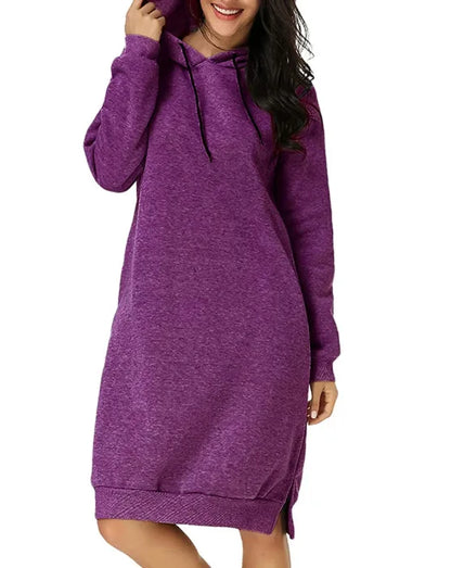 Purple loose hooded knit dress for women with a comfortable design and casual style
