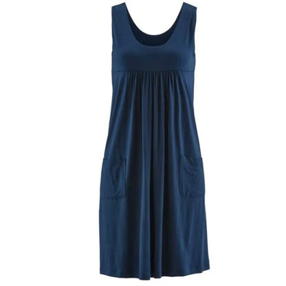 EtherealBe loose sleeveless casual dress in navy blue with side pockets for a relaxed fit