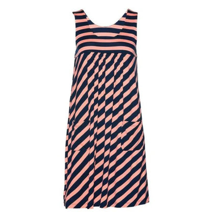 EtherealBe loose sleeveless casual dress with navy and coral stripes and front pockets