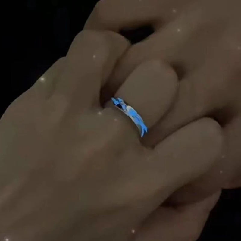 EtherealBe luminous star adjustable finger ring featuring a unique blue design on a silver band