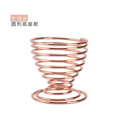 Stylish rose gold metal makeup sponge holder with spiral design for organized beauty tools