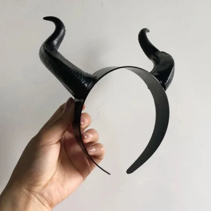 Black Maleficent witch horns costume headband, perfect for Halloween and themed parties