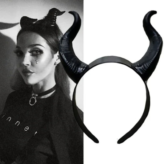 EtherealBe Maleficent witch horns costume headband with shiny black horns for Halloween outfits