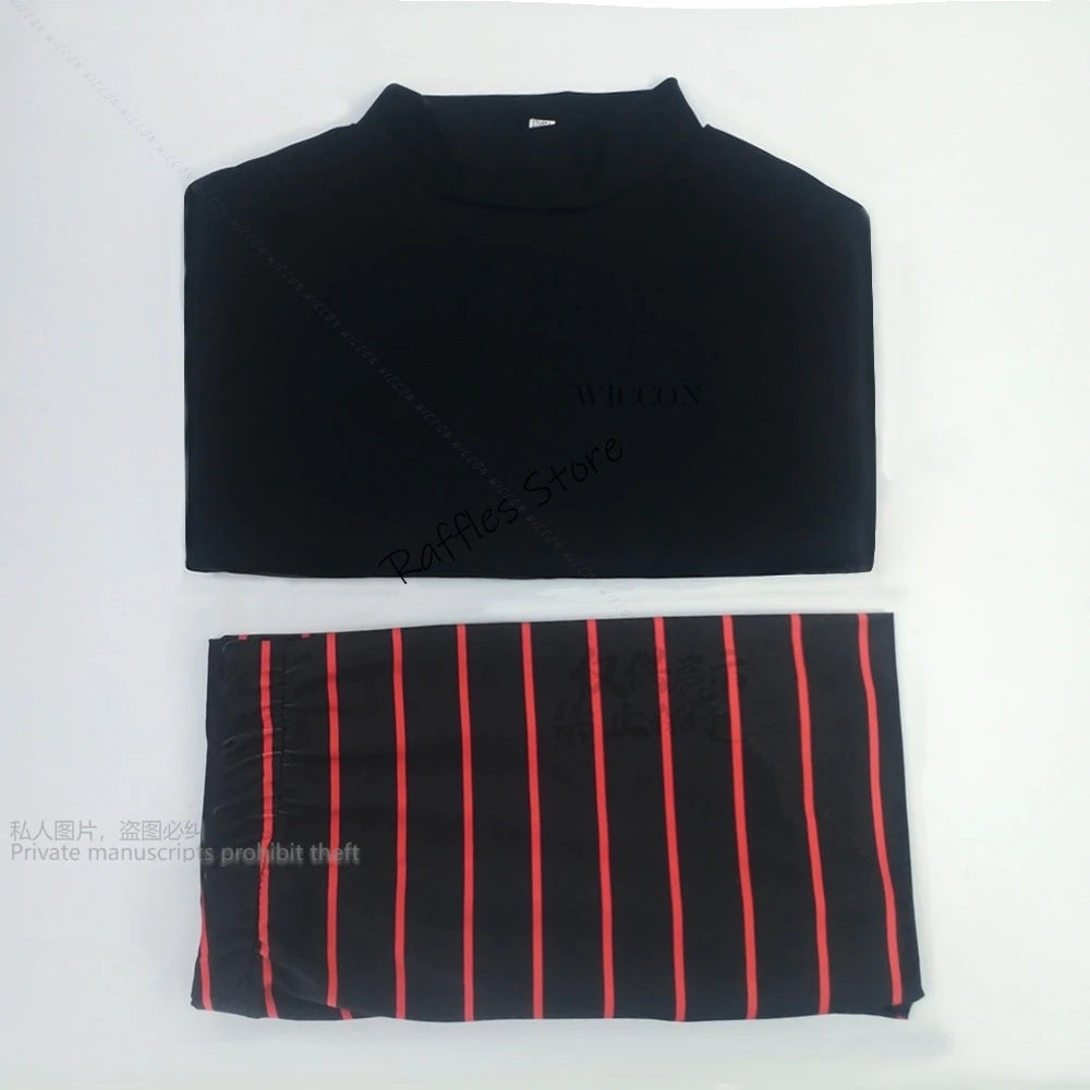 Mavis Dracula cosplay costume for women featuring a black top and red striped skirt for a spooky look
