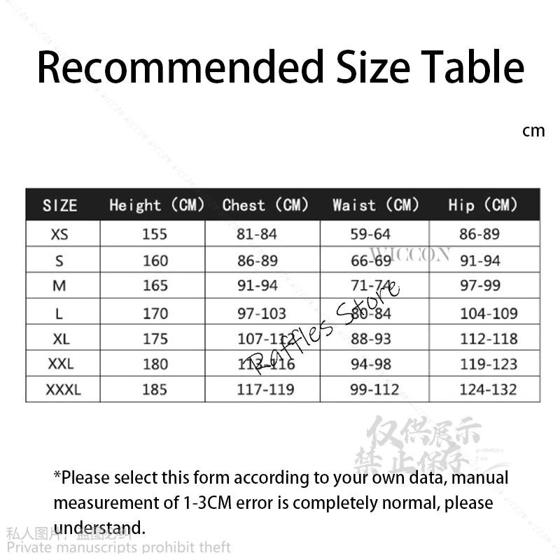 Recommended size table for Mavis Dracula cosplay costume for women with height and measurement details