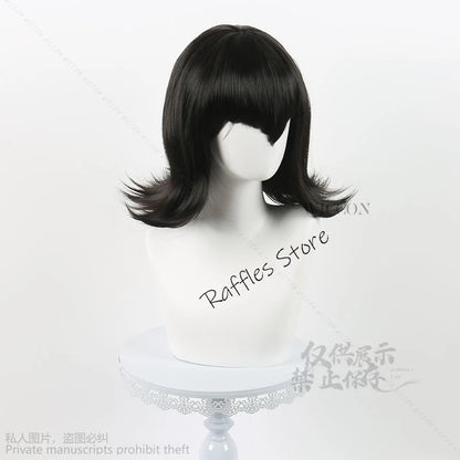 Mavis Dracula cosplay costume for women with a stylish black wig featuring bangs and layered strands