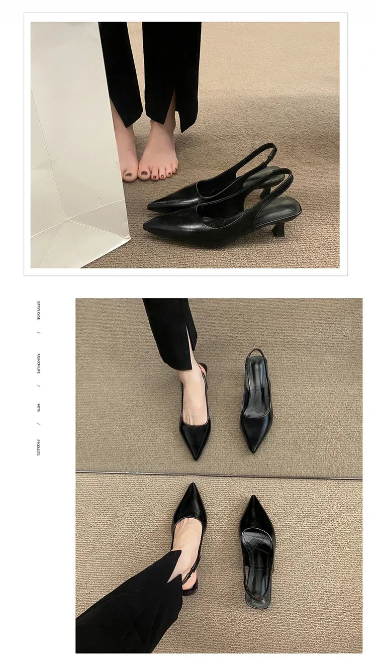 EtherealBe mid heel pointed toe slingback shoes in black, perfect for stylish and comfortable wear