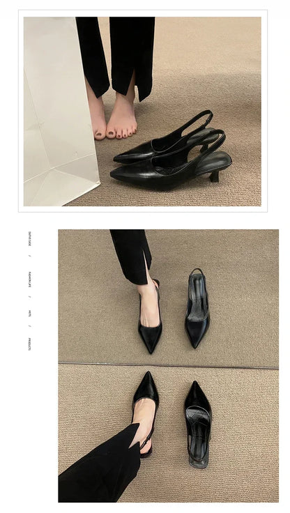 EtherealBe mid heel pointed toe slingback shoes in black, perfect for stylish and comfortable wear