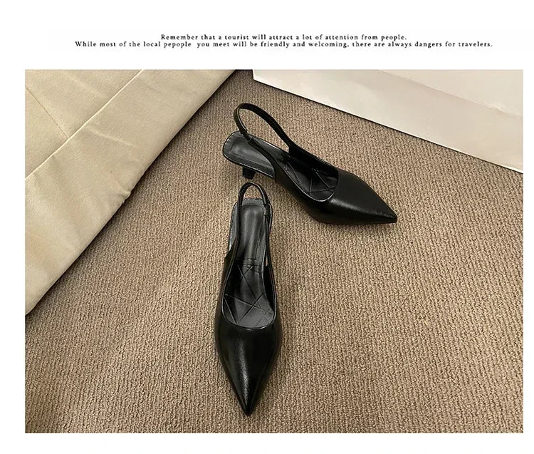 Stylish black mid heel pointed toe slingback shoes from EtherealBe for elegant occasions