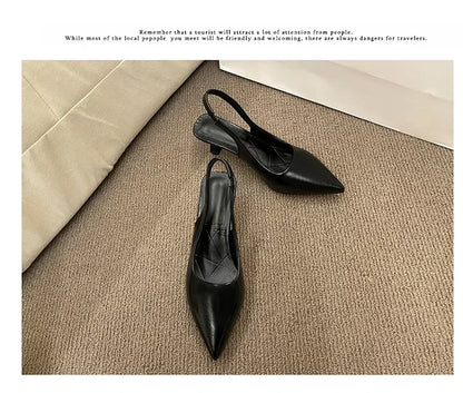 Stylish black mid heel pointed toe slingback shoes from EtherealBe for elegant occasions