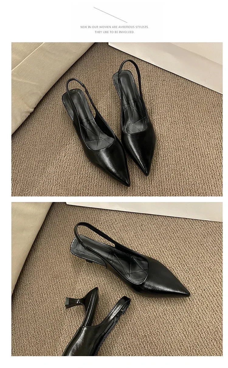 EtherealBe mid heel pointed toe slingback shoes in black with a sleek design for versatile styling