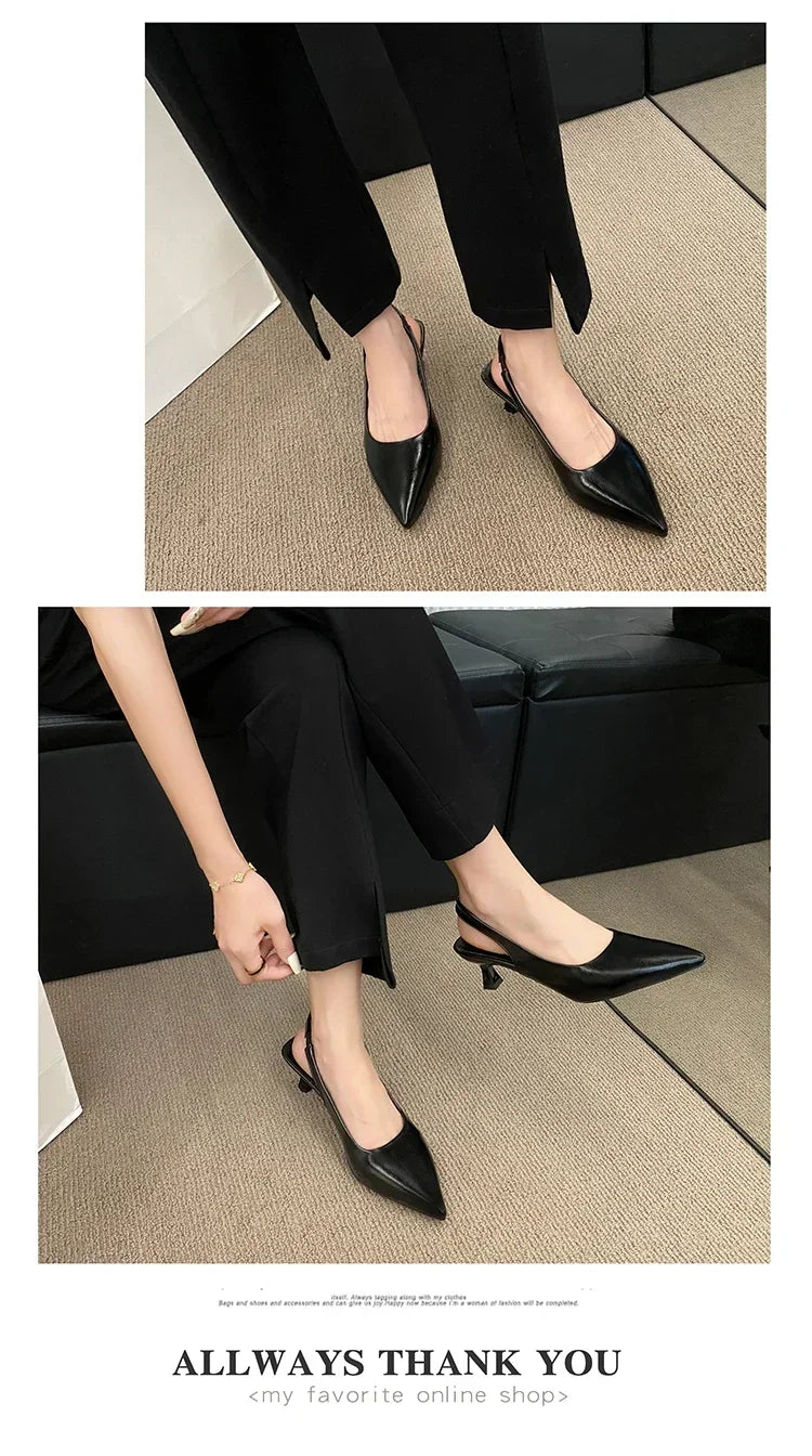EtherealBe mid heel pointed toe slingback shoes in black for elegant everyday wear