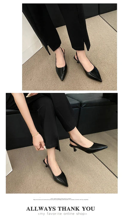EtherealBe mid heel pointed toe slingback shoes in black for elegant everyday wear
