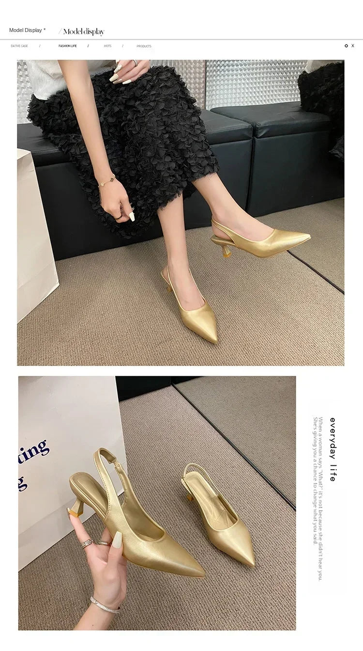 EtherealBe mid heel pointed toe slingback shoes in gold for elegant styling and comfort