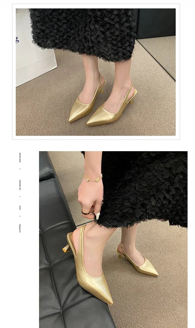 EtherealBe mid heel pointed toe slingback shoes in gold with a sleek design for stylish occasions