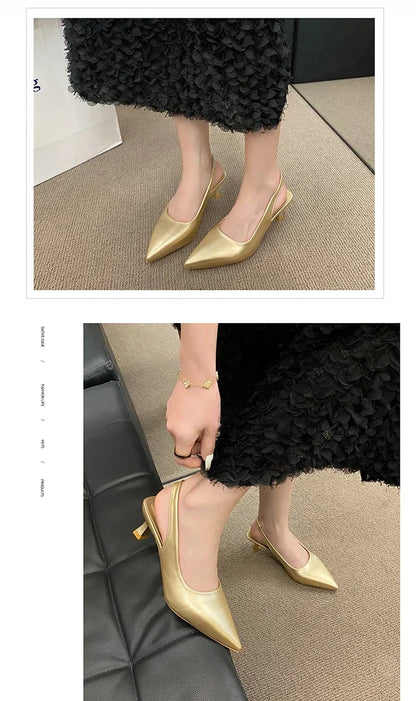 EtherealBe mid heel pointed toe slingback shoes in gold with a sleek design for stylish occasions