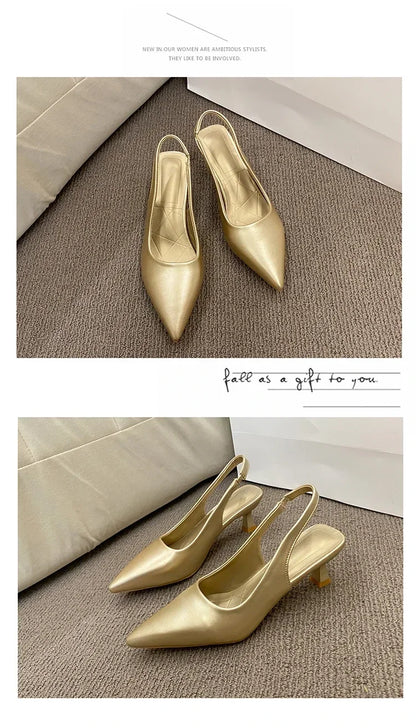 EtherealBe Mid Heel Pointed Toe Slingback Shoes