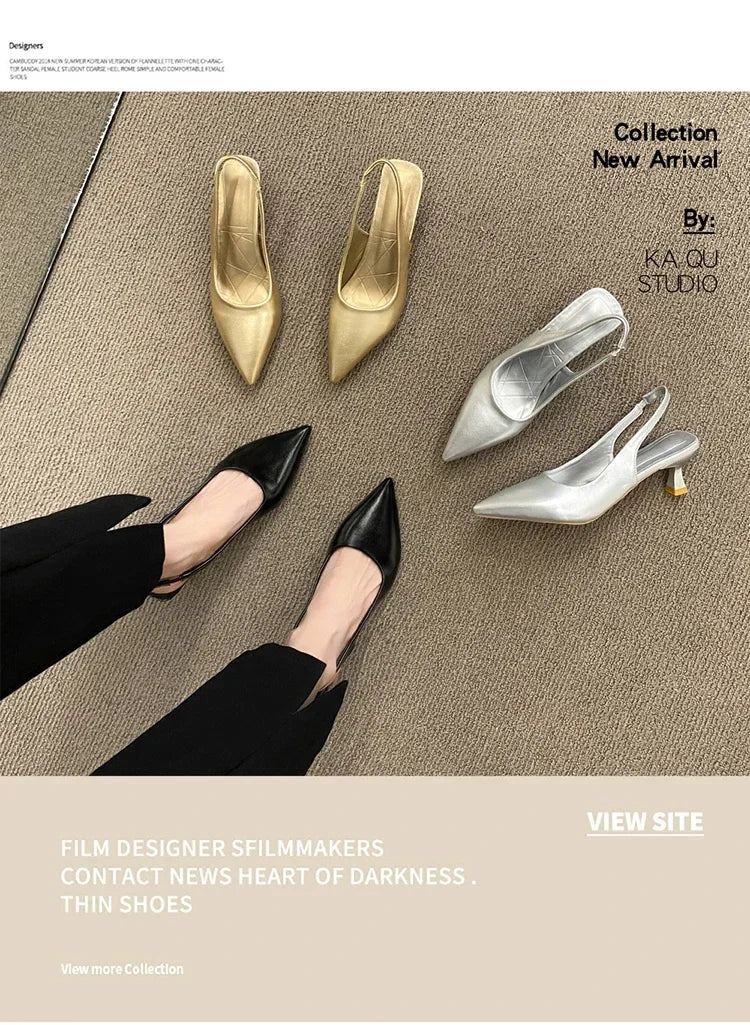 EtherealBe Mid heel pointed toe slingback shoes in gold, silver, and black for stylish versatility