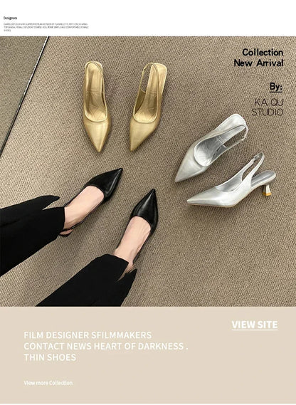 EtherealBe Mid heel pointed toe slingback shoes in gold, silver, and black for stylish versatility