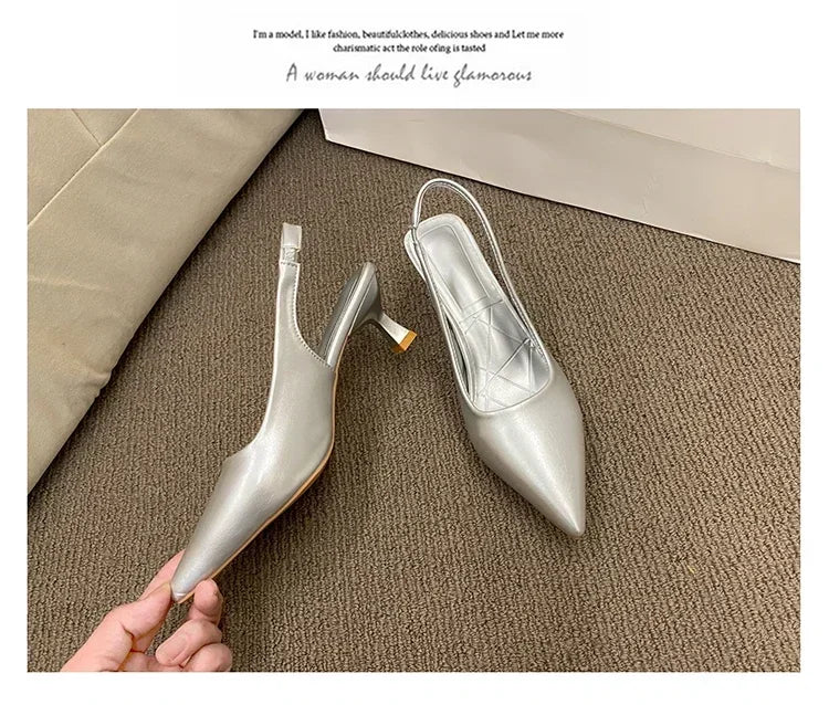 EtherealBe mid heel pointed toe slingback shoes in silver, perfect for stylish daily wear