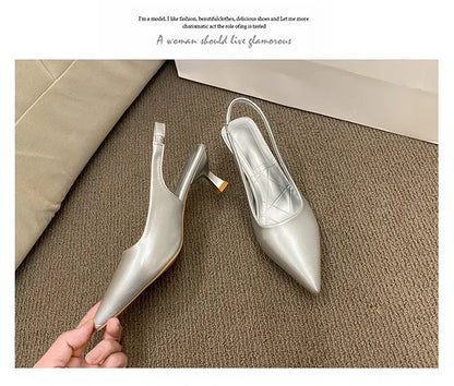 EtherealBe mid heel pointed toe slingback shoes in silver, perfect for stylish daily wear