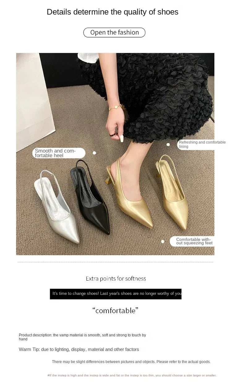 EtherealBe mid heel pointed toe slingback shoes in black, silver, and gold for stylish comfort
