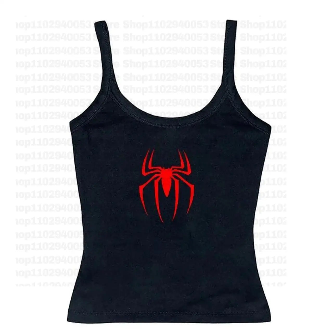 EtherealBe black tank crop top with red spider graphic centered front perfect for gothic street style spider print gothic crop top