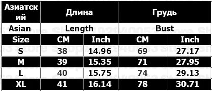 spider print gothic crop top size chart showing Asian sizes S M L XL with length and bust in cm and inches