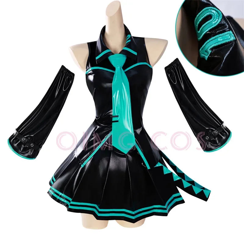 EtherealBe Mikuu cosplay anime costume featuring a stylish black and aqua design with detailed accessories