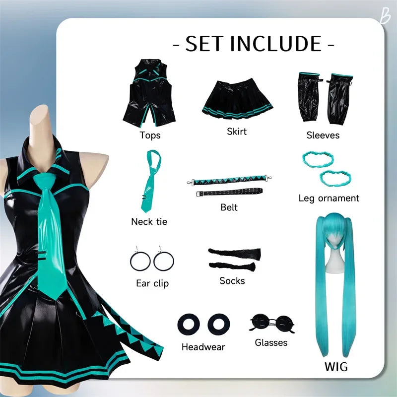 Mikuu cosplay anime costume set including top, skirt, accessories, and wig for authentic character look