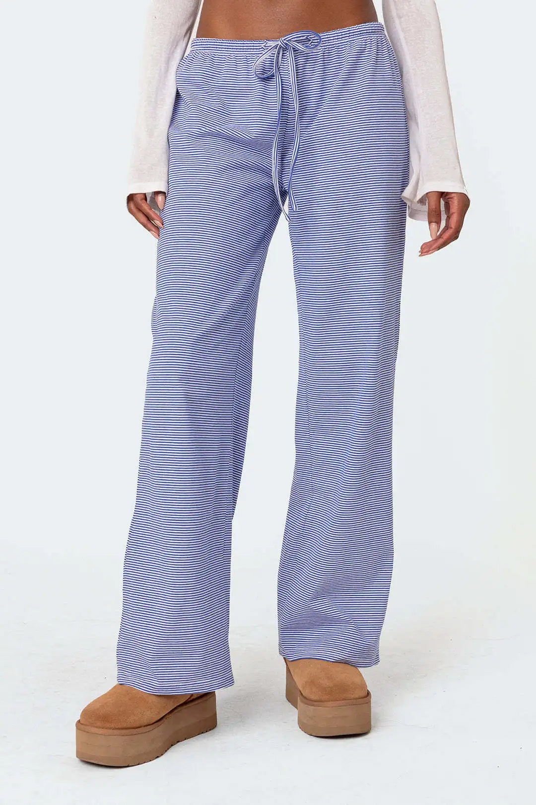EtherealBe milk silk casual pants for women in blue with a comfortable drawstring waist