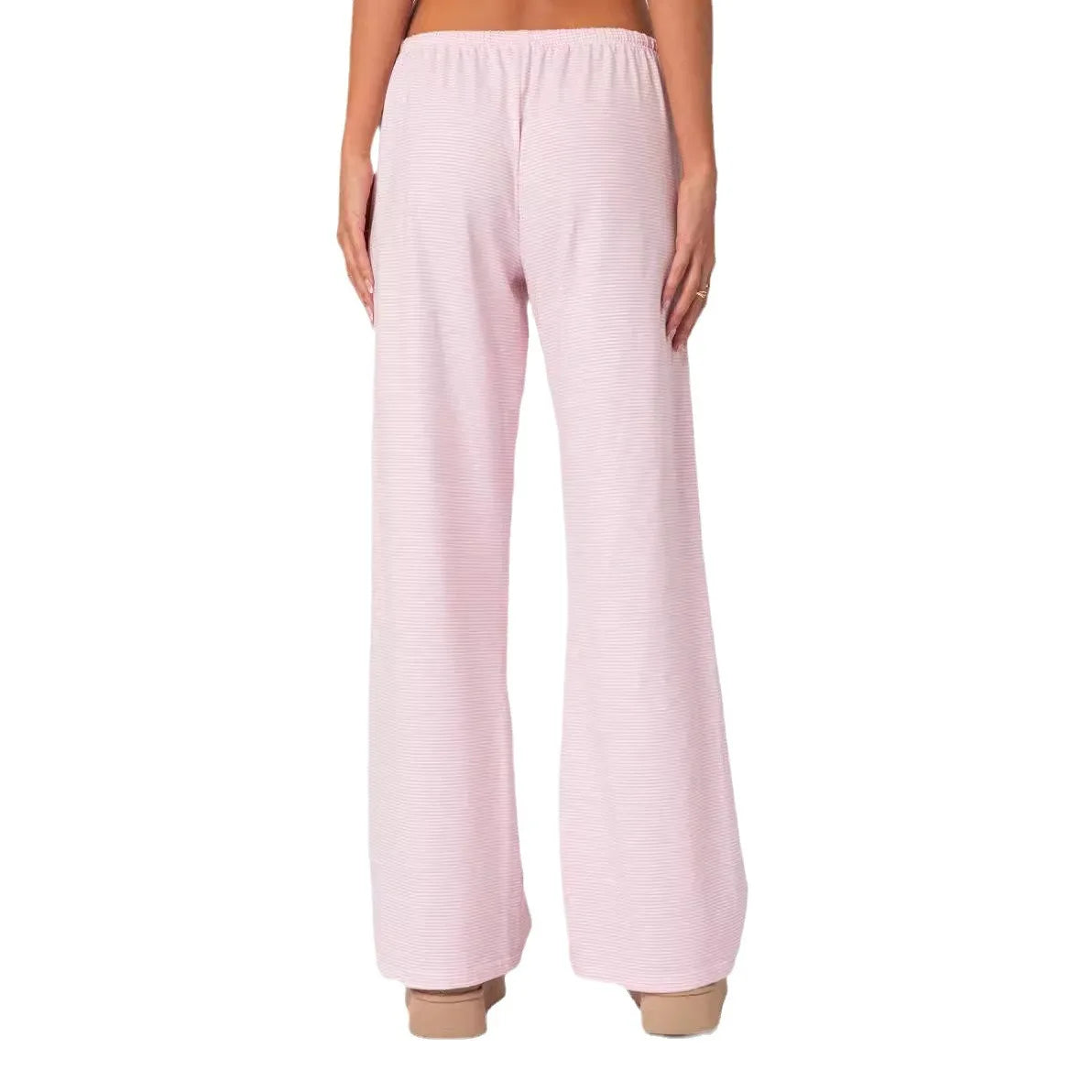 Back view of EtherealBe milk silk casual pants for women in soft pink, perfect for comfortable everyday wear