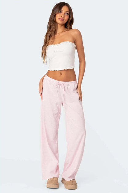 EtherealBe milk silk casual pants for women in soft pink color, perfect for relaxed everyday wear