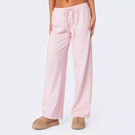 EtherealBe milk silk casual pants for women in light pink with a comfortable fit and drawstring waist