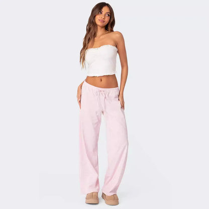 EtherealBe Milk Silk Casual Pants for Women in Pink with a Comfortable Loose Fit