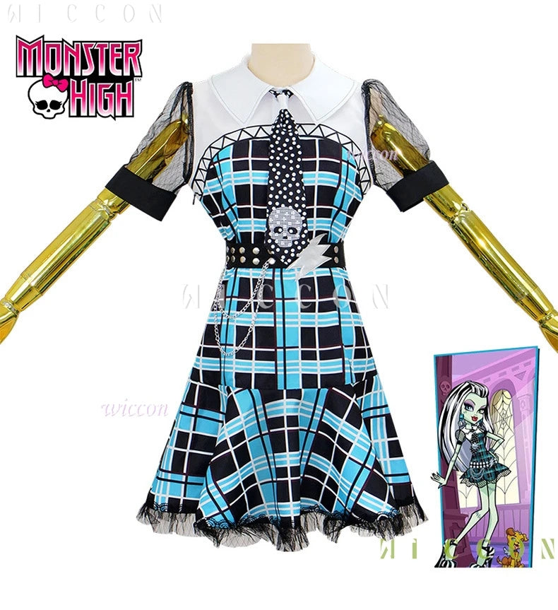 Monster High Franky Stein girl dress Halloween outfit with plaid pattern and playful details