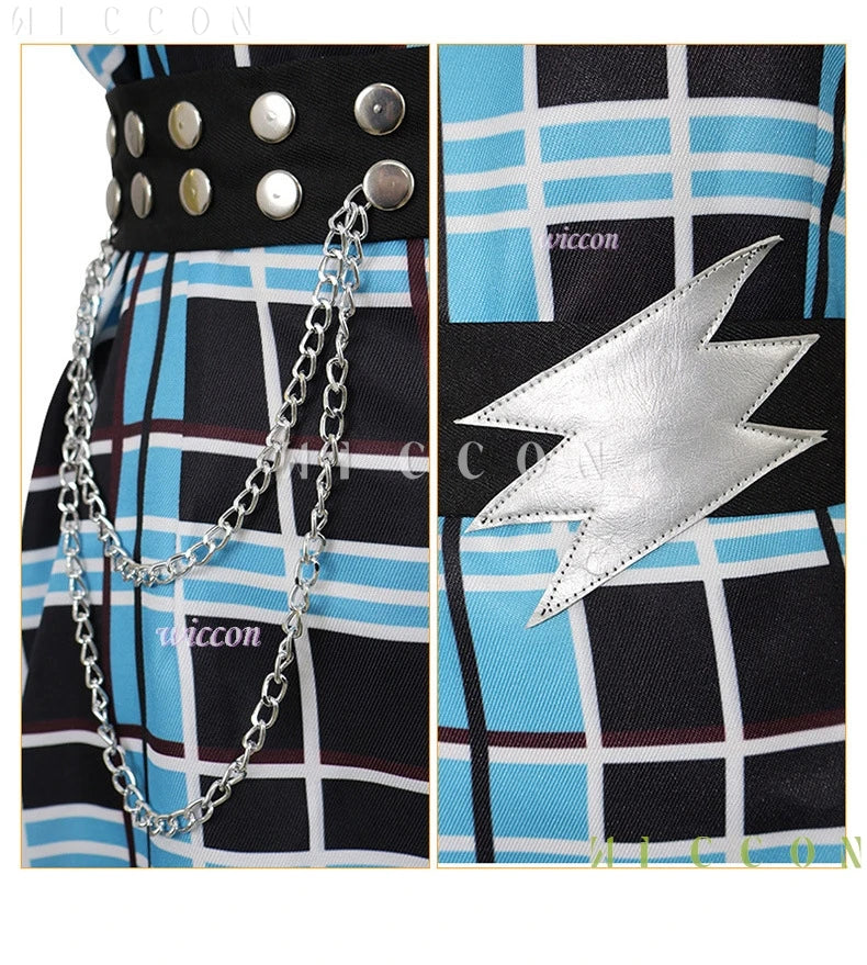 Monster High Franky Stein girl dress Halloween outfit with edgy details and vibrant blue plaid design