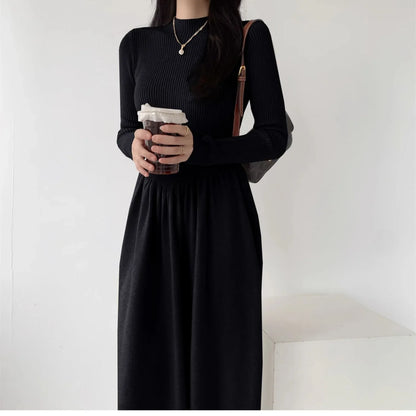EtherealBe Black Long Sleeve Knit Dress with a Relaxed Fit and Casual Style