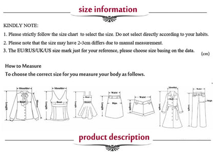 Size information chart for EtherealBe clothing showing measurements for accurate fitting
