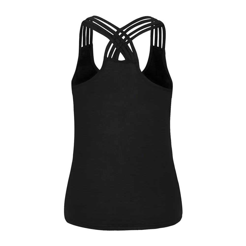 EtherealBe women superhero workout tank top black with strappy crisscross back for gym and yoga