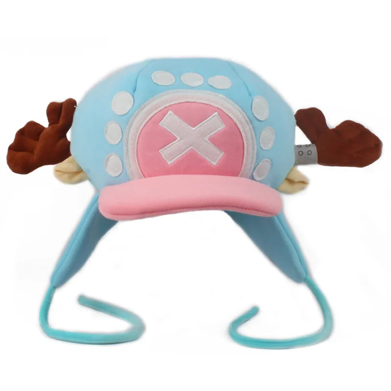 Tony Tony Chopper cosplay hat plush blue and pink cap with antlers earflaps and ties for cosplay