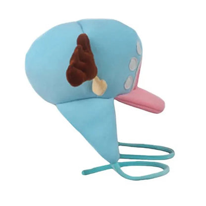 Tony Tony Chopper cosplay hat light blue plush cap with pink brim brown antlers and earflaps