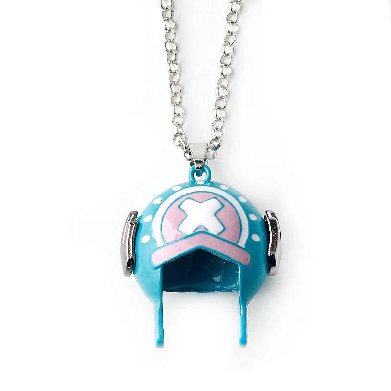 Tony Tony Chopper cosplay hat pendant necklace blue enamel hat charm with white cross and silver chain