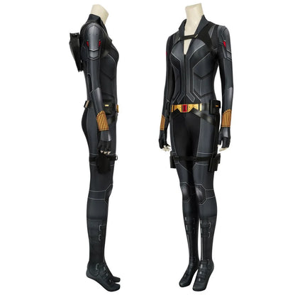 Natasha Widow cosplay costume featuring a sleek black design with gold accents and tactical gear