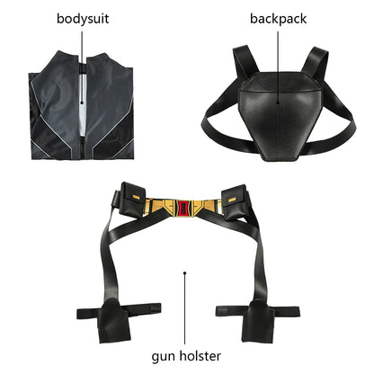 EtherealBe Natasha Widow cosplay costume featuring bodysuit, stylish backpack, and gun holster for fans