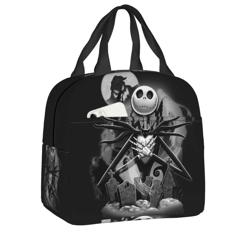 Nightmare Before Christmas Halloween lunch bag featuring Jack Skellington and spooky graveyard design